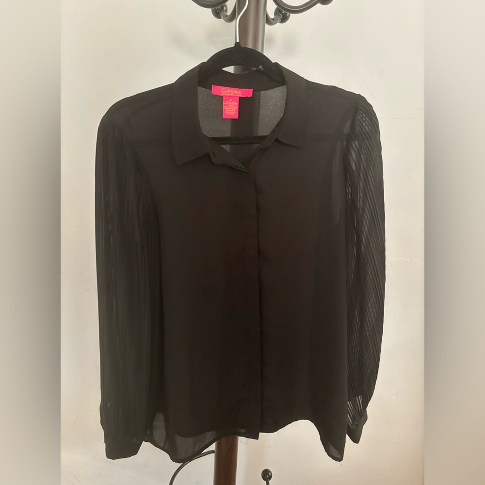 Elegant Black Blouse with Sheer Sleeves